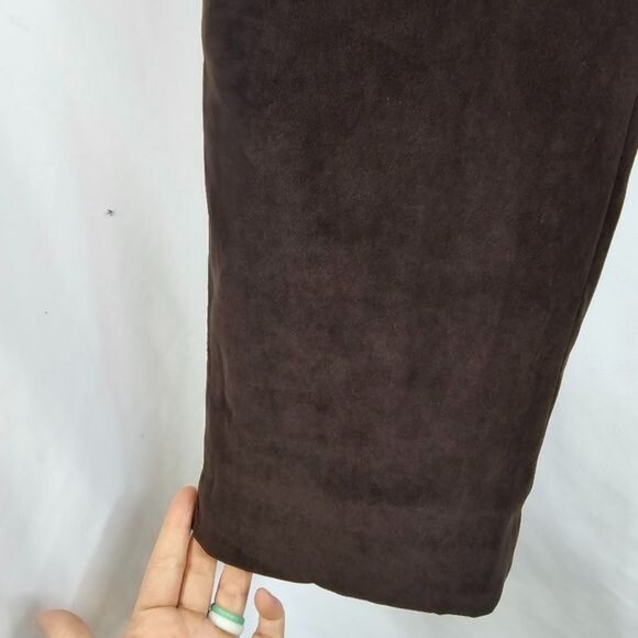J. Jill Stretch Microsuede Dress Pants Sz 14 Brown High Waist Ankle Slit Neutral - Picture 6 of 13